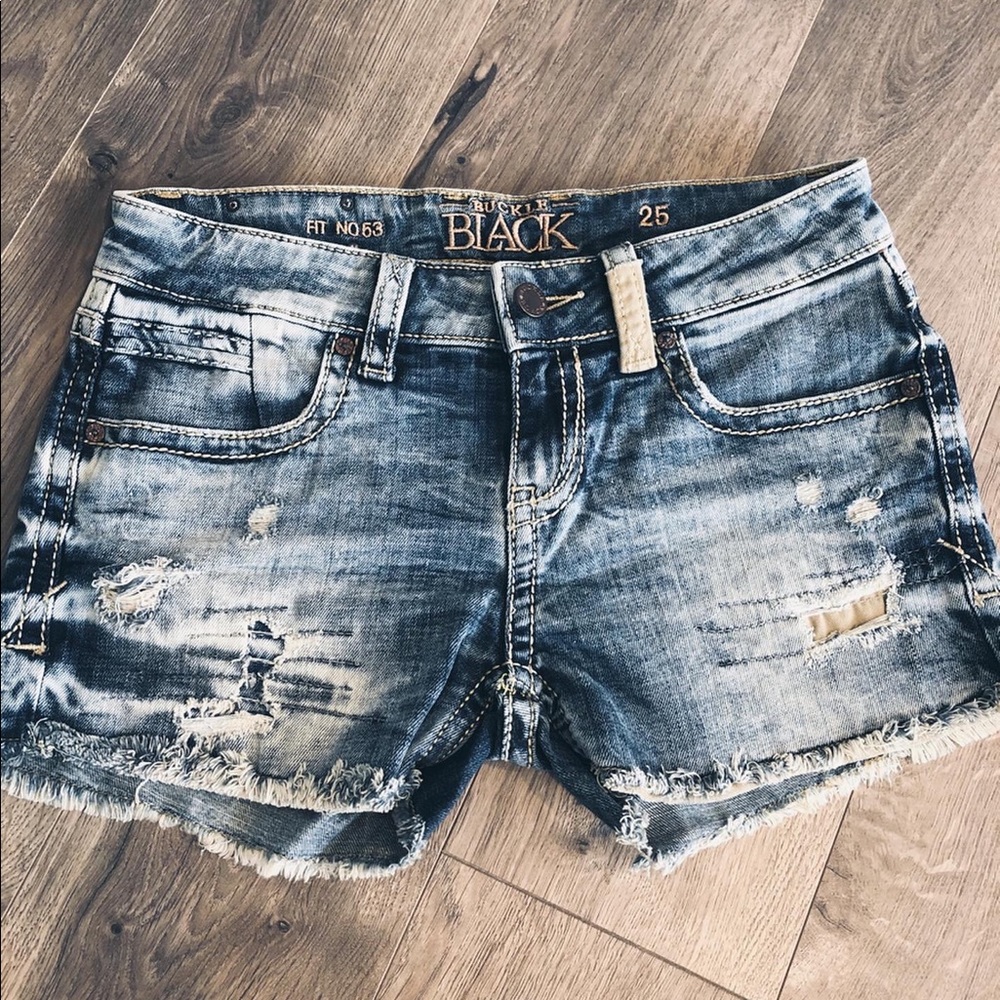 Buckle Black Denim Shorts